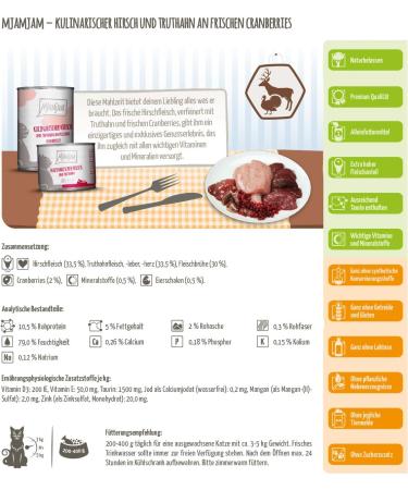 Mjamjam Premium Wet Cat Food - Culinary Deer & Turkey with Fresh Cranberries | Pure Meat Enjoyment 400g (6 Pack) - Buy Online on SooperMarket.com
