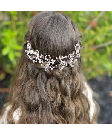 IYOU Princess Crystal Headpiece Silver Flower Wedding Headband Pearl Holy Communion Hair Accessories for Flower Girl Bride Bridesmaid - Buy Online on SooperMarket.com