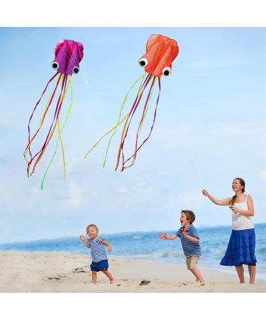 HENGDA KITE: Large Easy Flyer Octopus Kite for Kids - 31 Inches Wide - Perfect for Beach or Park - Orange & Purple - Buy Online on SooperMarket.com