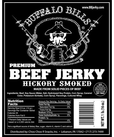 Buffalo Bills Hickory Smoked Beef Jerky 16oz - Premium Hickory Flavored Snack Pieces - Buy Online on SooperMarket.com