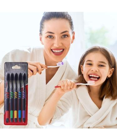 Calakono Soft Bamboo Toothbrush Set for Adults | 5 Black Charcoal Toothbrushes in Various Colors | Eco-Friendly Oral Care - Buy Online on SooperMarket.com