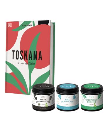 Rimoco gift set "Tuscany" - Contents: Tuscany cookbook Kampot pepper red 80g pink salt flakes 50g Italian herbs 25g set: "Tuscany"
