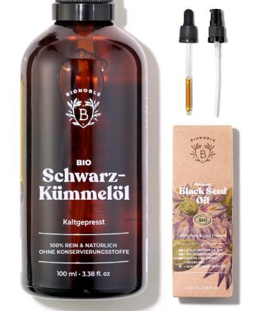 Bionoble black cumin oil organic 100ml - glass bottle + pipette + pump - 100% cold -pressed + unfiltered - face body hair - Egyptian black cumin oil - vegan organic black seed oil black cumin oil (1 Pack)