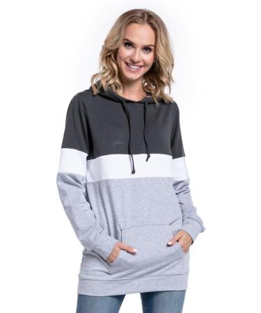 Happy Mama Women's Nursing Hoodie Breastfeeding Maternity 503p - Graphite/Off White/Light Grey - Buy Online on SooperMarket.com