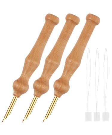 Wooden Handle Embroidery Pens  BENBO 3PCS Yarn Sewing Embroidery Punch Needles and 3PCS Needle threaders Weaving Tools DIY Stitching Applique Embellishment Rug Hooking Craft