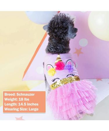 KYEESE Dog Dress Unicorn Tiered Layer Tutu Tulle Birthday Party Dress for Small Dogs - Medium Size | Sequin Embellishments | Pack of 1 - Buy Online on SooperMarket.com