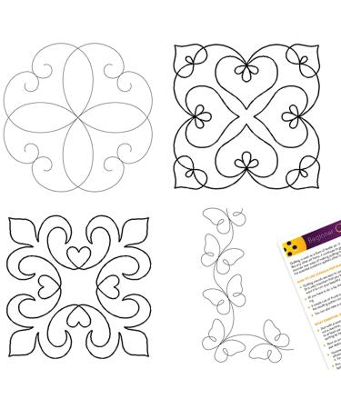 Quilting Creations Stencils for Machine and Hand Quilting | 4 Quilt Plastic Stencil Set for Borders  Background  Block  Medallion Patterns | Heart  Scroll Motif  Butterfly Border Design with Guide