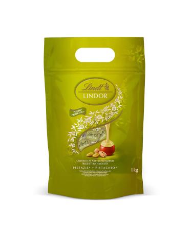 Lindt Lindor chocolate pistachie |1 kg bag resealable |approx. 80 balls milk chocolate with a delicate melting pistachio cream filling |Large pack praline gift pistachie 1 kg