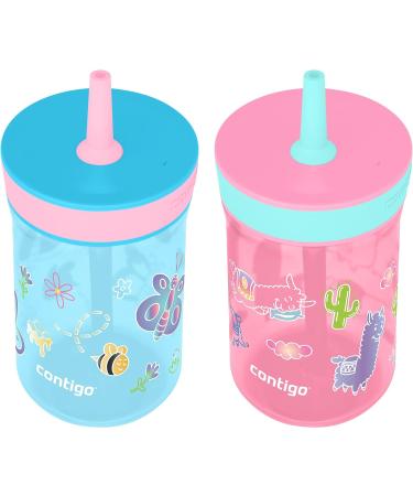 Contigo Leighton Kids 14oz Water Bottle 2-Pack - Spill-Proof Tumbler with Straw for Kids - Dishwasher Safe - Blue Raspberry & Azalea/Llamas Pattern - Buy Online on SooperMarket.com