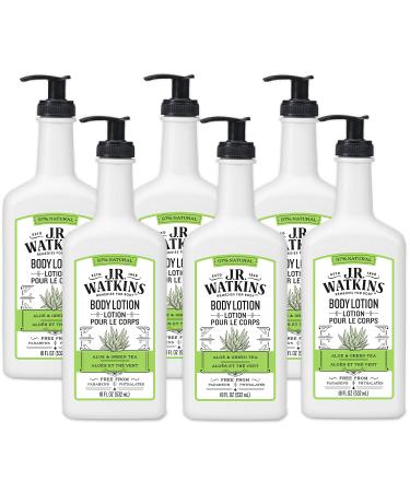 J.R. Watkins Daily Moisturizing Lotion Body Cream in Pump Dispenser Hydrating Skin Cream Made with Shea Butter Cocoa Butter Coconut Oil & Vitamin E Aloe & Green Tea 18 fl oz 6 Pack Aloe and Green Tea 18 Fl O...