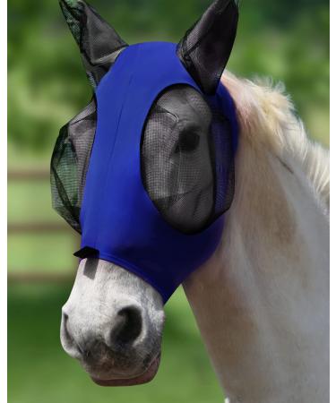 Harrison Howard Stretable breathable UV protection fly mask with a mains eye opening for full visibility and ventilating earmiths dark blue COB (medium) dark blue