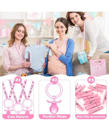 48 Pink Acrylic Necklace Baby Pacifier & Plastic Clothespins Set for Baby Shower Decorations - Buy Online on SooperMarket.com