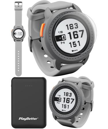 Bushnell iON Edge (Gray) GPS Golf Watch Power Bundle | with PlayBetter Portable Charger & HD Tempered Glass (x2) | Touchscreen, Auto-Course, & Movable Pin | 38,000 Courses | Golfers Rangefinder Watch Power Bundle Gray