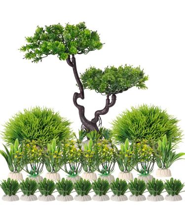 Begondis 25 pieces of plastic aquarium plant tree set plastic flowers Artificial aquatic plants Artificial fish tank plants for aquarium decorations