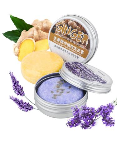 Shampoo Bars for Hair Growth Natural Organic Lavender Ginger Hair Regrowth Shampoo Bar Anti Hair Loss Shampoo Soap for Thinning Hair and Hair Loss Anti-dandruff and Anti-itching Ginger Bar Soap 2pcs Solid Shampoo and Con...