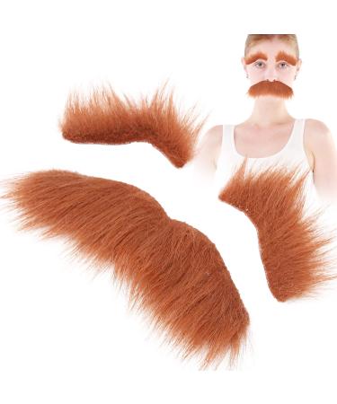 Mustaches Eyebrow Set Self Adhesive Fake Beard and Fake Eyebrow Set False Facial Hair Costume Accessory for Adults Brown