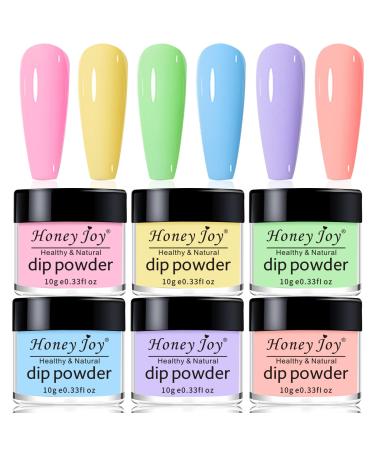Neon Dip Powder Set Honey Joy 6 Colors Pink Yellow Purple Green Blue Spring Sumer Dipping Powder Set Nail Art Manicure DIY Salon Home Gifts for Women No Need Nail Lamp Cured DP-U DP-U-6pcs-10g/box