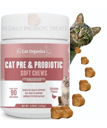Probiotics And Prebiotics for Cats. Soft Chew Supplement to improve Digestive Health Gut Health and Immune System Support 90 chews