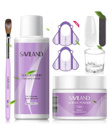Saviland Acrylic Nail Kit   30g Clear Acrylic Powder and 60ml Acrylic Liquid Set with Acrylic Nail Brush Nail Forms Tools Set Extension Nail Kit for Beginners with Everything for Home DIY Salon Acrylic Nails Application