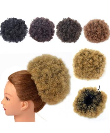 Afro Puff Drawstring Ponytail Synthetic Extension Short Kinky Curly Hair Ponytail Clip in Hair Extensions for Women Bun Ponytail Bun Hairpieces (Large T1B/27#) L T1B/27#