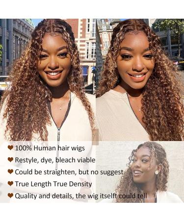 CYNOSURE 26 Curly Honey Blond Ombre Highlight Lace Front Human Hair Wig - Pre Plucked & Invisible - Women's 26 Inch - Buy Online on SooperMarket.com