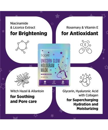 Soo'AE Unicorn Glow Hologram Mask - Clarifying Brightening Hydrating Foil Mask with Charcoal, Niacinamide, and Witch Hazel - Buy Online on SooperMarket.com
