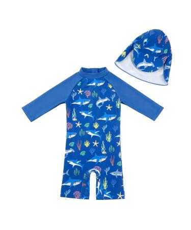 upandfast Baby Boy Swimwear Infant One Piece Zip Swimsuit UPF 50+ Sun Protection Toddler Bathing Suit with Sun Hat 9-12 Months Blue Shark