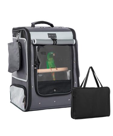 Bird Carrier with Shade Cover,2 Level Adjustable Height with Standing Perch,2 Feeder Bowls and Great Ventilation, Cockatiel Bird Travel Cage Grey Large Grey