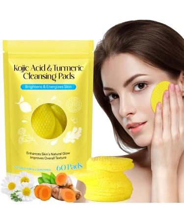 Turmeric Cleansing Pads Kojic Acid & Turmeric Cleansing Pads Turmeric Pads Infused Cotton Exfoliating Pads Turmeric Kojic Pads for Face Helps Balance Skin Oil (60) 60 Count (Pack of 1)