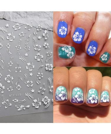 6 Sheets Hibiscus Flower Nail Stickers - Elegant Floral Nail Decals for Spring | Tropical Leaf & French Tip Designs - Buy Online on SooperMarket.com