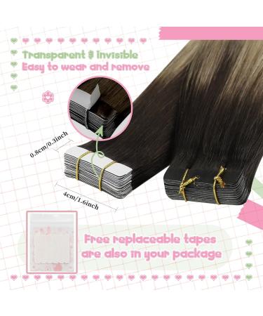 Youngsee Balayage Tape In Extensions - Real Brown Remy Hair 50cm 20pcs #4/14/60 - Invisible Skin Weft for Effortless Volume - Buy Online on SooperMarket.com