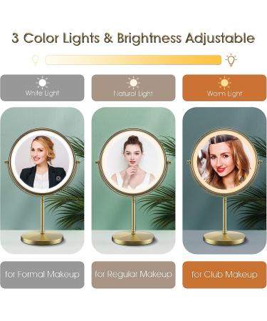 Zelaxy 8 Rechargeable Makeup Vanity Mirror with Lights - Double Sided 1X 10X Magnifying, 3 Color Lighting, Touch Sensor Dimming, Bronze - Buy Online on SooperMarket.com