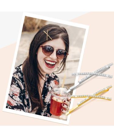 10-Piece Rhinestone X-Shaped Hair Pins | Cute & Shiny Hair Accessories for Women & Girls - 2 Colors - Buy Online on SooperMarket.com
