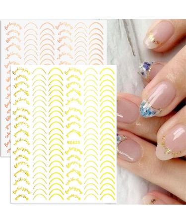 Dornail 6 Sheet Metallic Nail Stickers - Self-Adhesive Gold, Silver, Rose Gold Curve Stripes for Nail Designs and Art Decorations - Buy Online on SooperMarket.com