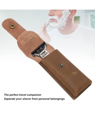Premium Cowhide Shaving Bag - Portable Safety Razor Cover & Leather Case for Travel | Classic Shaver Accessories - Buy Online on SooperMarket.com