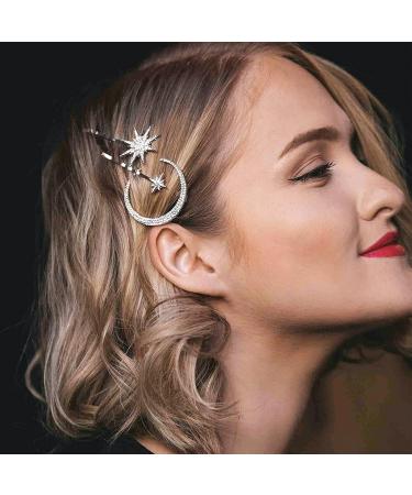 Moon Hair Clips Rhinestone Hair Clips Metal Star Geometric Golden Snowflake for Women Girls Combing Silver 9 Pieces - Buy Online on SooperMarket.com