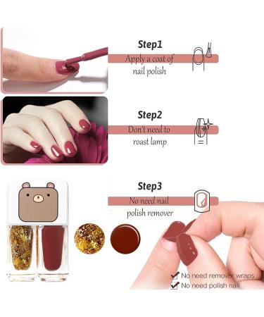 Glitter Red Nail Polish Set 2 In 1 Autumn Quick Dry Breathable Nail Varnish Shinny Sparkling No Need UV/LED Lamp Peel off Long Lasting Non-toxic Water Based Formula for Christmas Home DIY Nail Art - Buy Online on SooperMarket.com