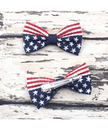 Aysekone 2 Pcs/Pack Girls American Flag Hair Bow Hair Clips Fourth of July Hair Accessories Patriotic Hair Bows Hairgrips