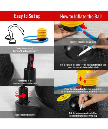 JX FITNESS 58cm Balance Half Ball Trainer with Resistance Bands & Pump - Core Strength Exercise Yoga Stability Ball for Home Gym Workouts - Black - Buy Online on SooperMarket.com
