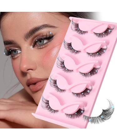 HERBENJOY Fluffy False Lashes Fake Eyelashes 5 Pairs Lash Extension with Small Pearl Decoration Cat Eye False Eyelashes 3D Faux Eyelashes for Costume Party Stage Performance Festival Celebrations - Buy Online on SooperMarket.com