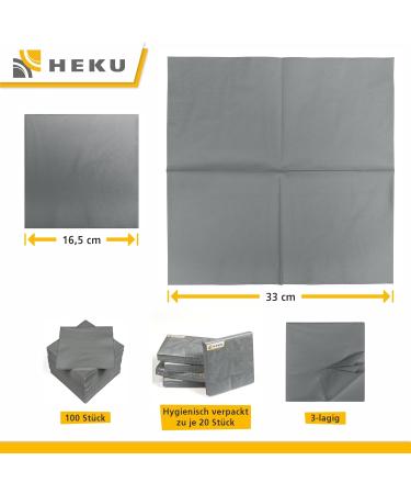 HEKU 100 Monochrome Napkins - 3-Layer 33x33cm | Stylish Gray 5-Pack for Events & Gastronomy | Highly Absorbent & Uniform Quality - Buy Online on SooperMarket.com