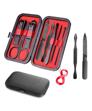 Manicure Set 8 in 1 Nail Clipper Set RedFlow Nail Clippers Fingernail & Toenail Clippers Manicure Tools Pedicure Tools Suitable for Travel Manicure Kit (Black)