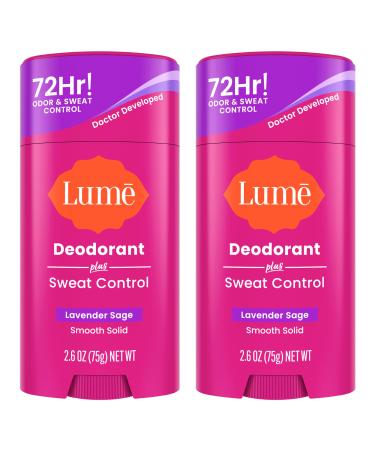 Lume Deodorant Plus Sweat Control - Smooth Solid Stick - Maximum Strength Antiperspirant - 72 Hour Odor And Sweat Control - Baking Soda Free Skin Loving - 3.0 ounce (Lavender Sage)