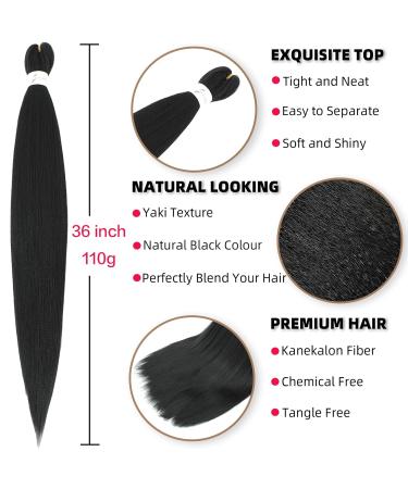 Xusuperb 36 Inch Extra Long Pre-Stretched Braiding Hair - 1B Black Knotless Yaki-Texture Extensions | 6 Pack Kanekalon Synthetic Braids - Buy Online on SooperMarket.com