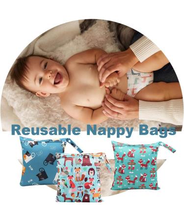 3 Pack Waterproof Wet Bag Set for Cloth Diapers - Reusable Nappy & Produce Bag Organizer with Handle, Zipper Pocket - Ideal for Travel, Beach, Gym - Blue - Buy Online on SooperMarket.com