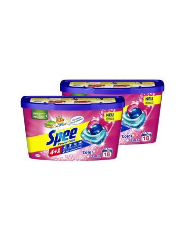 Spee Power Caps Color 4 + 1 36 WL (2 x 18 washloads) color detergent for colored linen & dark pre -dosed detergent combines purity radiance freshness & sustainability 18 pieces (2 pack)