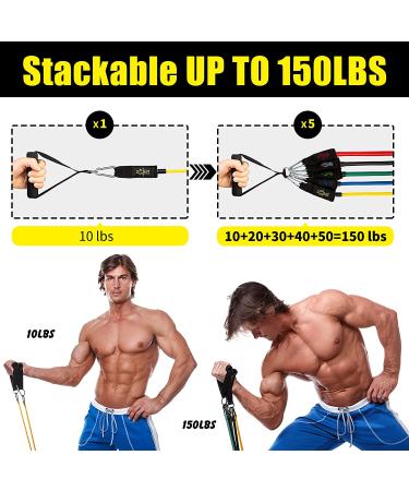 Resistance Band Set with Door Anchor, Handles, and Straps for Men and Women - 10150lbs | Workout and Exercise Bands for Muscle Training and Physical Therapy - Shape Your Body - Buy Online on SooperMarket.com