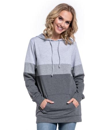 Happy Mama Nursing Hoodie - Women's Breastfeeding Maternity Clothes - Color Block Design - Light Grey Melange & Grey Melange & Graphite Melange - Buy Online on SooperMarket.com