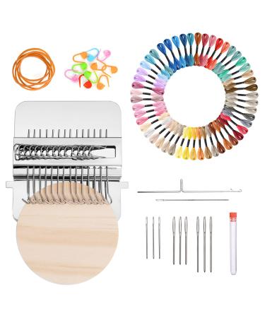 Ainiv 14 Hooks Darning Mini Loom Machine with 50 Colors Darning Threads, Wooden Weaving Frame Loom for Beginners Quickly Mending Loom, Hand Craft DIY Weaving Repair Tool for Jeans, Socks and Clothes