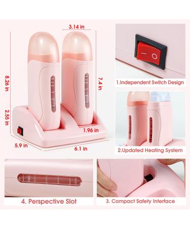 Dual Roll On Waxing Kit with Rose Wax Cartridge - Hair Removal Double Wax Warmer for Legs, Arms, Underarms - Pink - Buy Online on SooperMarket.com